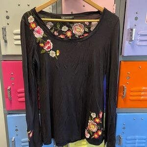 Black Floral Embroidered Women's Top